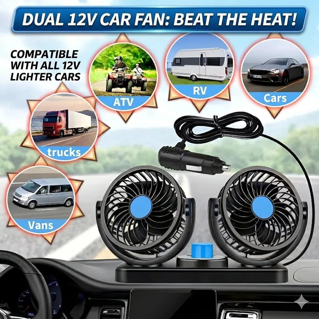 12v Car Dashboard cooling fan, dual head fan 360 degree rotation Fan for Cars